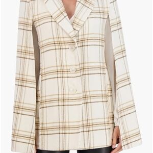 Chic Plaid Cape Coat in Cream and Tan